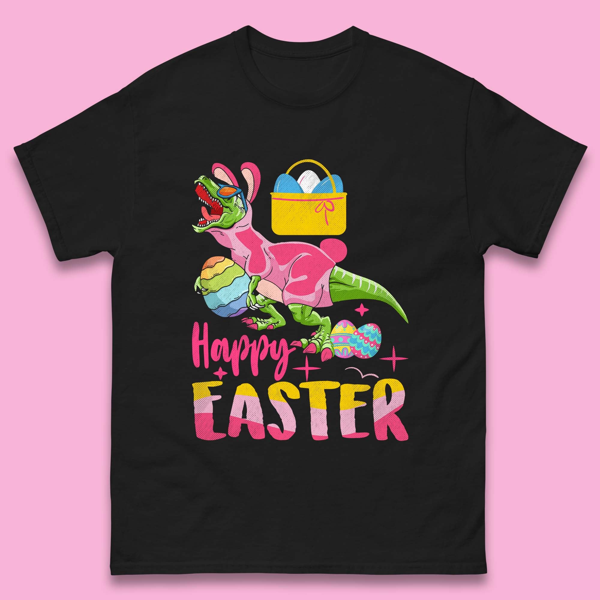 Happy Dinosaur Easter Mens T-Shirt Womens Tops Tees M