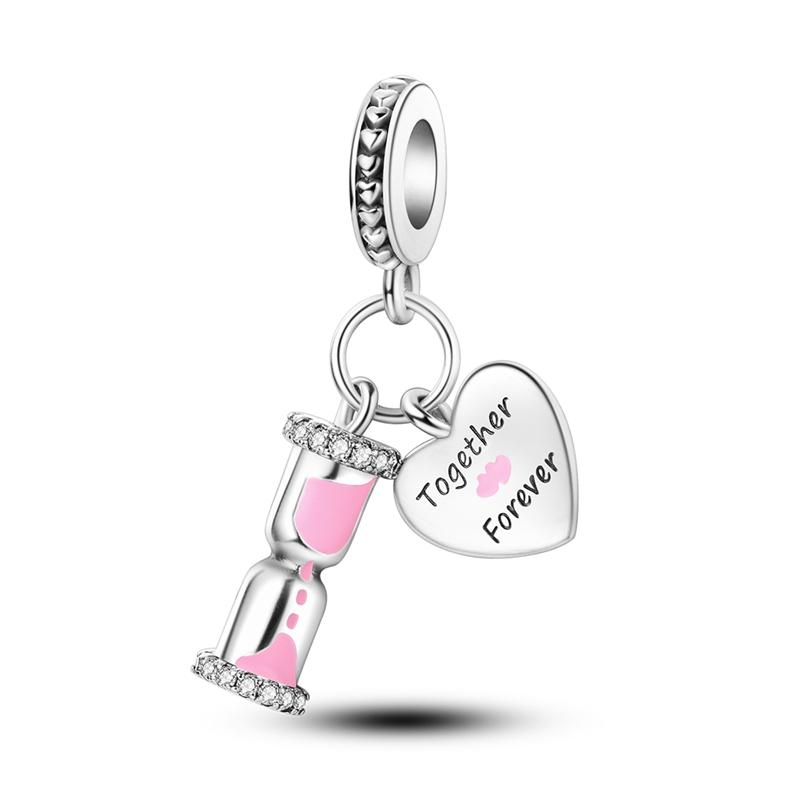 Copper Sparkling Heart Charm Pendant Beads Fit Original Bracelet For Women Valentine Day Jewelry Making Gifts