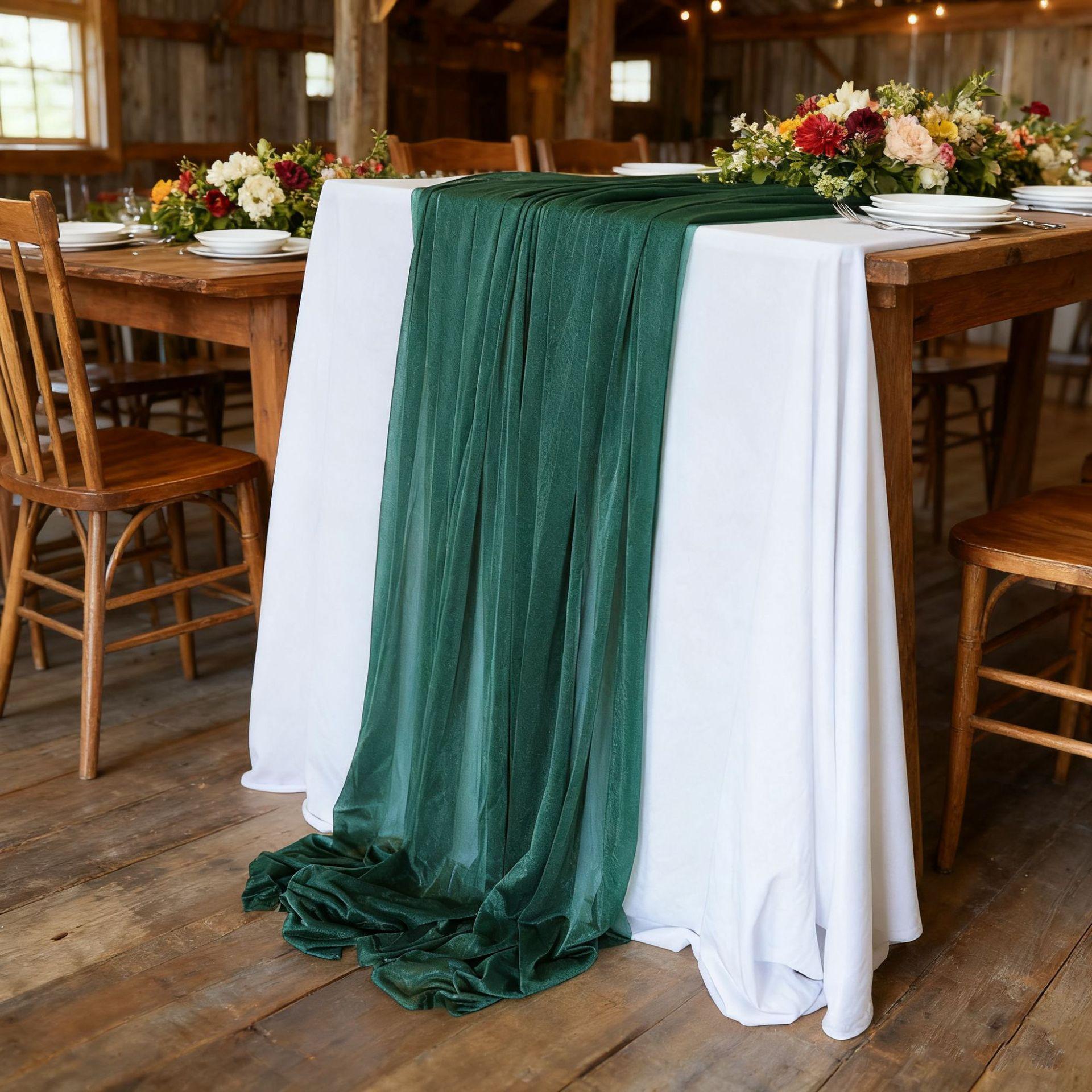 

2pcs Chiffon Table Runner Are Suitable for Decorating Dining Tables and Tablecloths At Weddings Birthdays Parties and Events 30x300cm-2pcs темно-зеленого