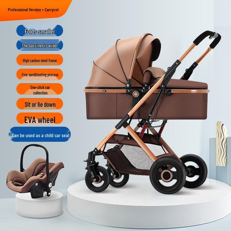 Two-Way High-View Lightweight Baby Stroller: Sit or Recline, One-Button Foldable.