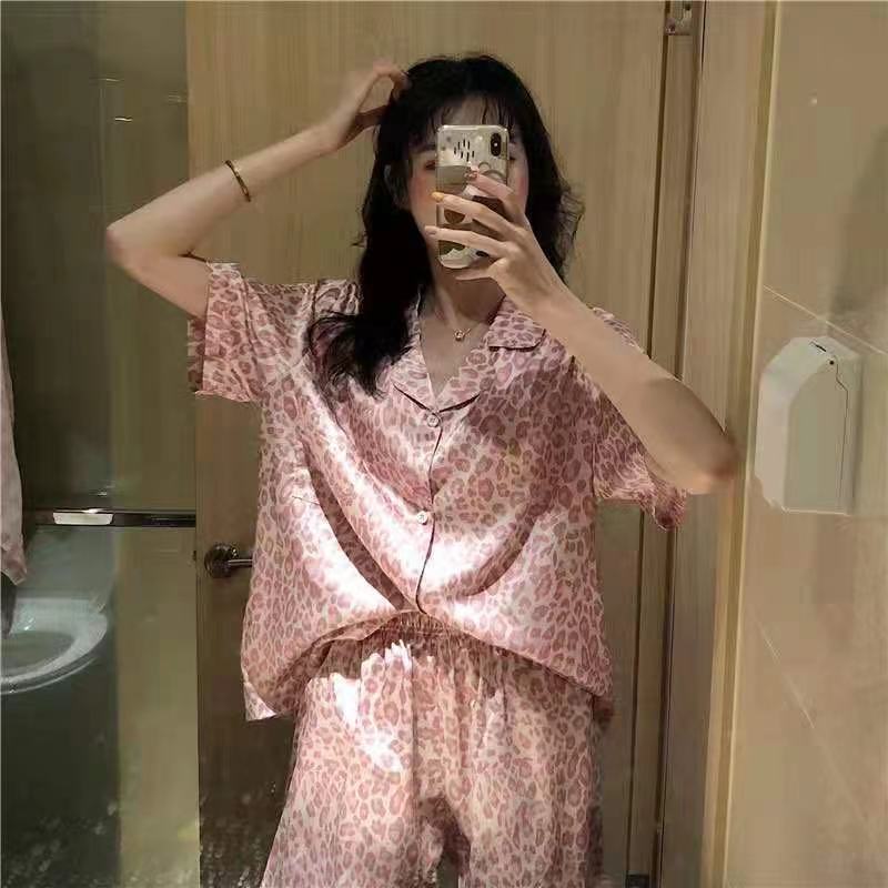 Pajamas Women Summer Cartoon Cute Bear Short Sleeve Nightwear Loungewear Set Ladies Cardigan Striped Plaid Short Sleepwear