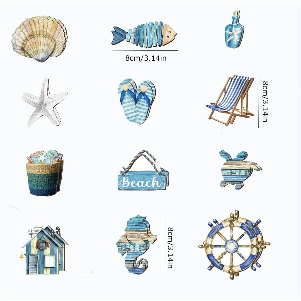 1/12/24/36pcs Summer Beach & Ocean Wooden Ornaments Set - Coastal Hanging Decor with Sea Animals for Home, Tree Parties & More