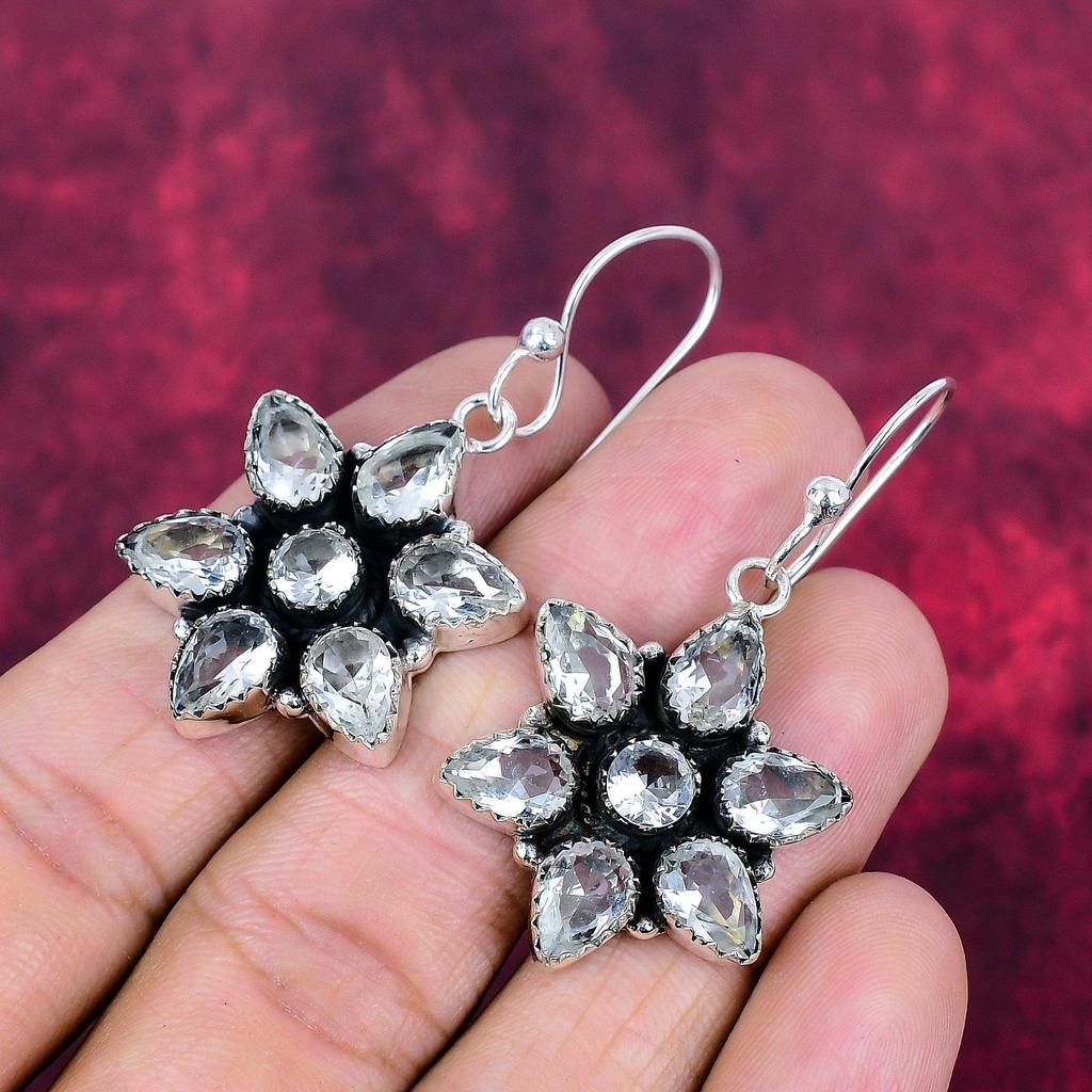 Weiße Topas 925 Sterling Silber Ohrringe, handgefertigte Edelstein Schmuck Ohrringe für den Gedenktag