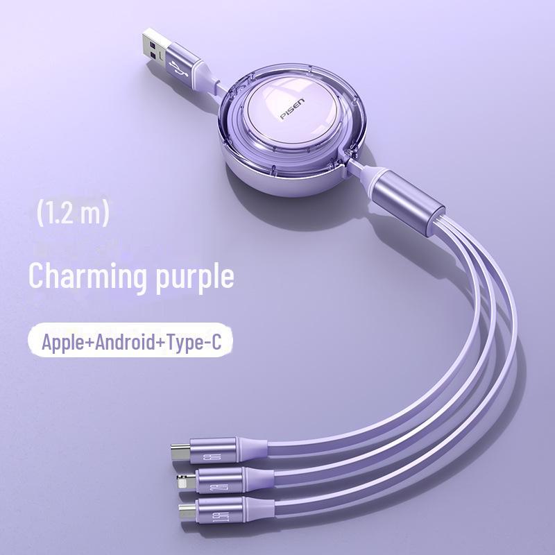 PISEN 100W Retractable 3-in-1 Cable for Apple & Huawei Fast Charging
