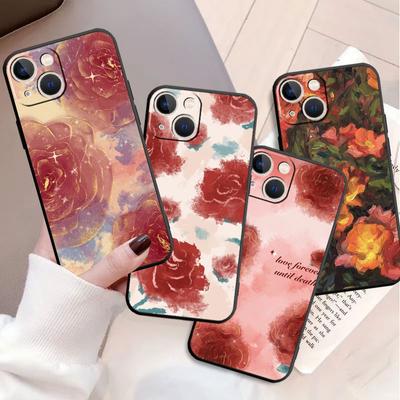 Blumen Hülle für Apple Iphone 11 13 14 12 Pro Max 7 8 Xr X 6 5 5s Se 2022 13promax Schwarz Silikon Handy Funda
