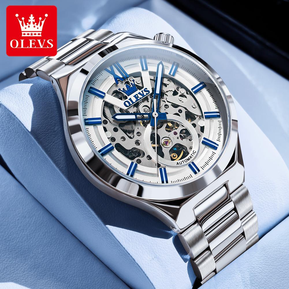 OLEVS Men's Watches Trend Fashion Top Brand Original Automatic Mechanical Wristwatch Waterproof Stainless Steel Outdoor Dress