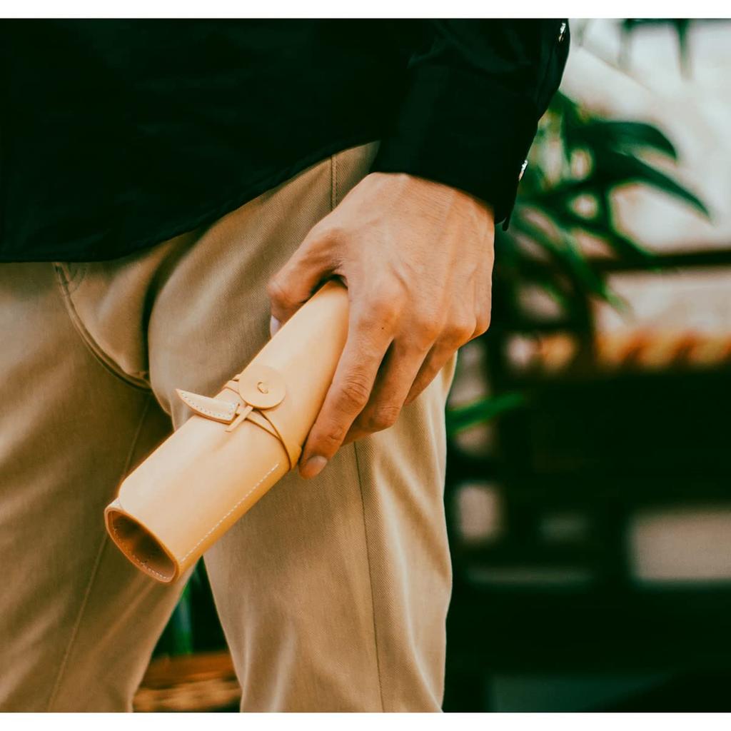 [DomTeporna Italy] Pencil Case, Genuine Leather, Roll Pencil Case, Italian Leather, Men's, Women's, Stylish, Pencil Case, Stationery, Brown