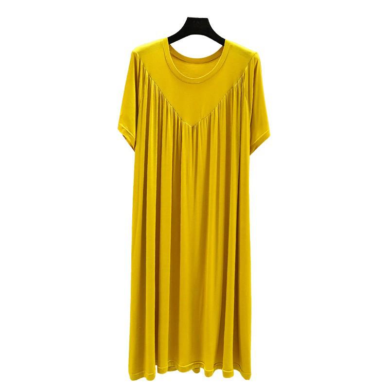 Modal Plus Size Summer Pleated Nightgown for Women – Loose, Mid-Length Home Dress