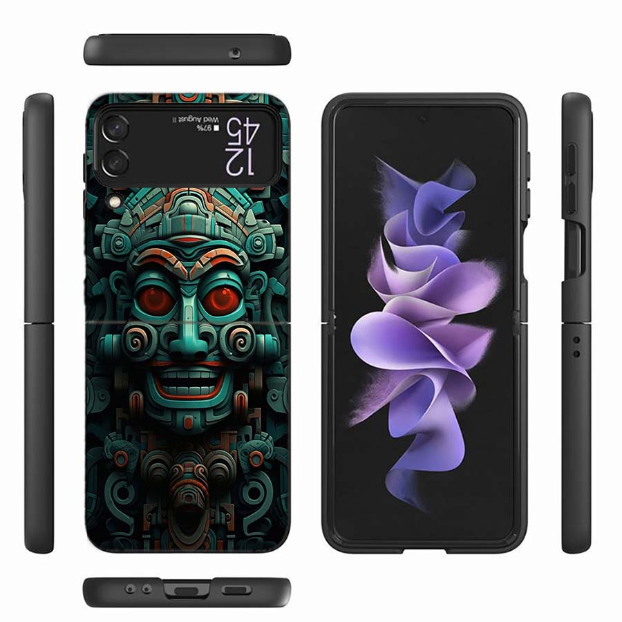 Aztec Maya Stone Phone Case For Samsung Z Flip 6 7 5G Z Flip 5 Galaxy Z Flip 3 4 5G ZFlip Shockproof Hard Cover TPU PC Coque Cap