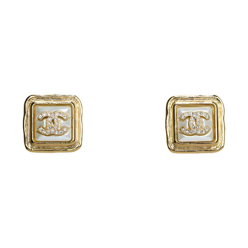 

CHANEL Square Classic LOGO Double C Metal Rhinestone Earrings Women s Gold золотий