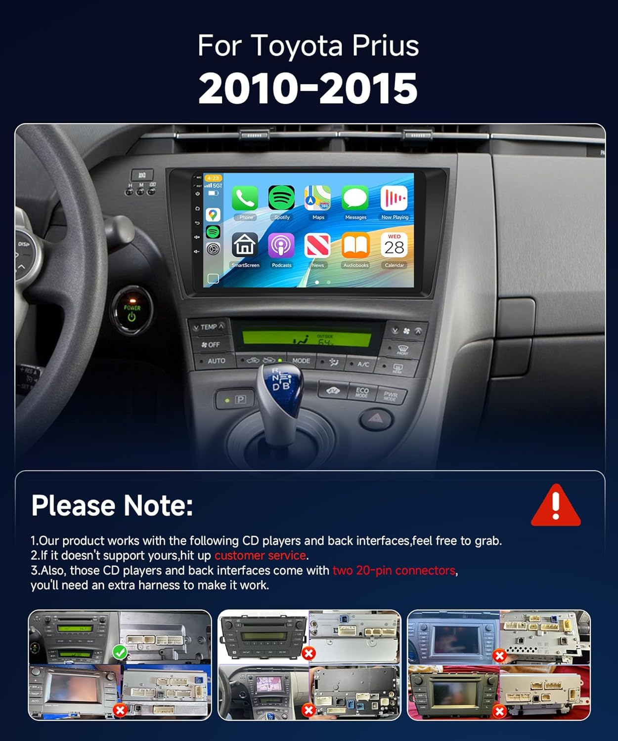 

Автомагнитола для Toyota Prius 2010-2015, 9-дюймовый IPS-сенсорный экран, Android Auto, CarPlay, Bluetooth, GPS, WiFi, Камера заднего вида United States