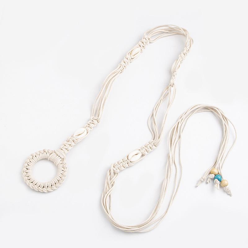 Bohemian Round Wood Waxed Rope Woven and Knotted, Ethnic Style Handcrafted Turquoise Women's Hemp Rope, Leisure and Vacation Style Waist Rope