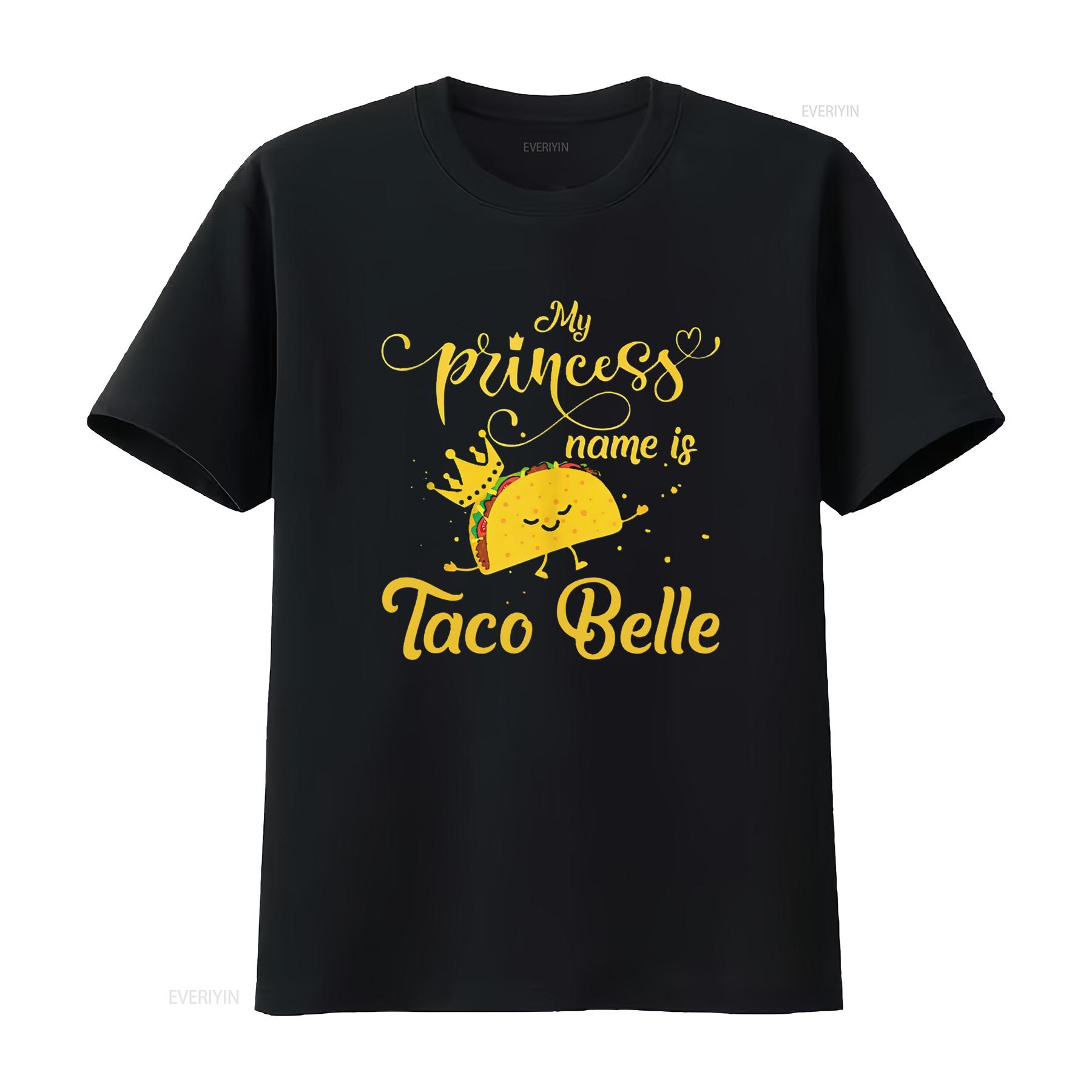 

Womens Funny Taco T Shirt Princess Name Is Belle Foodie Black 2XL vintage Washed Versatile Comfortable Slightly Breathable 4XL