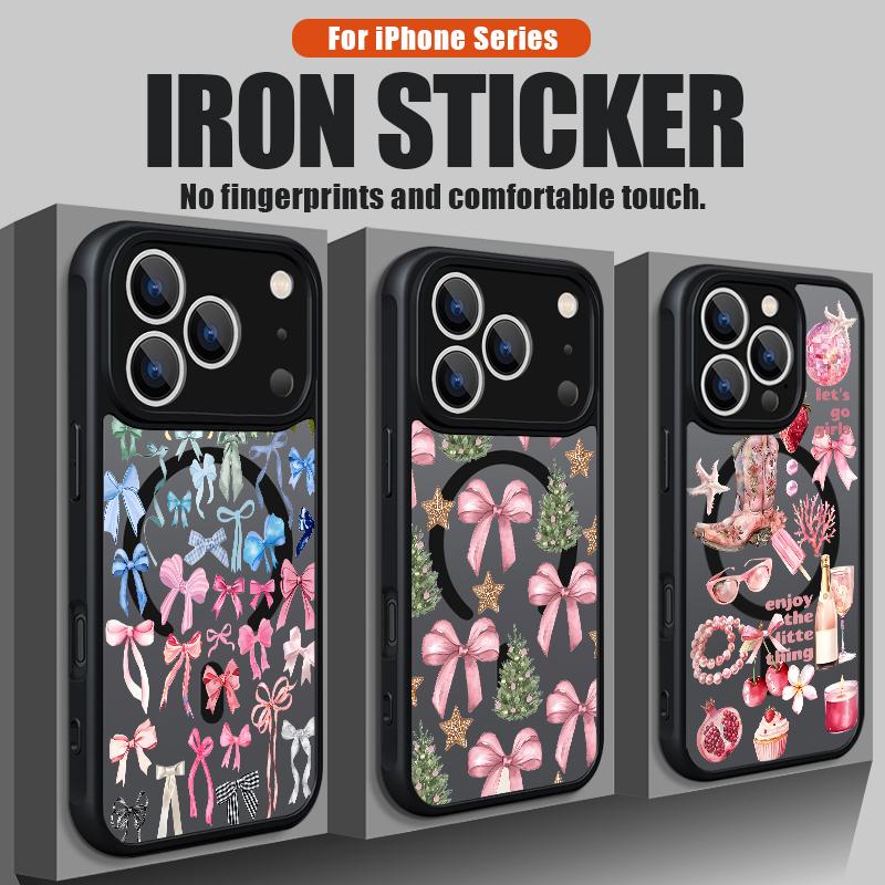 Cherry Bowknot Patterned Magnetic Phone Case For iPhone 17e 17 Pro Max 16 15 14 13 Pro Max 16e 11 For Magsafe Acrylic Back Cover