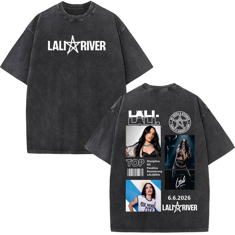 Singer Lali River Tour  Print Vintage Washed Tshirt Unisex Women Fashion Tshirts Summer Loose Casual Harajuku Cotton Tshirts