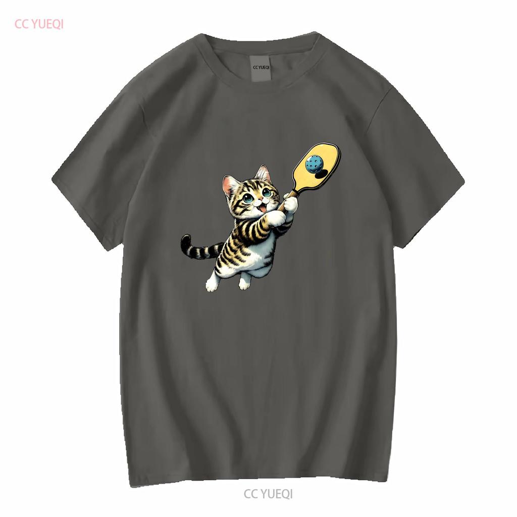 Funny Kitten Playing Pickleball Cute Cat Player T Shirt Sweat Vintage Washed Casual Top For Everyday Wear Streetwear Vintage