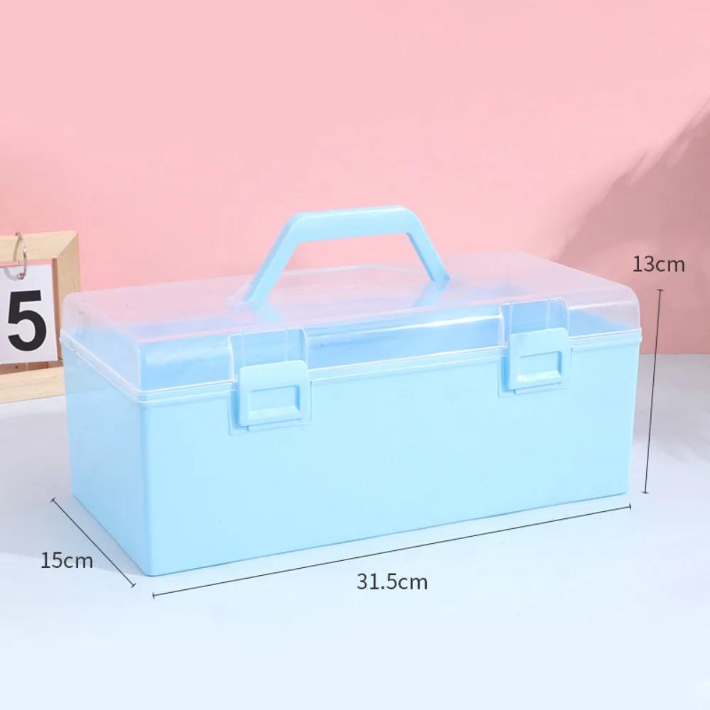 Plastic Clear Storage Box Clear with Handle Marker Pen Storage Holder Desktop Organizer Plastic Storage Case Art Students