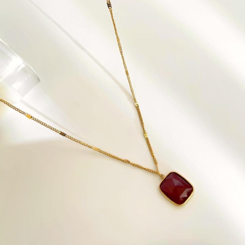 Waterproof Minimalist Square Necklace For Women Girls Fashion Jewelry Stainless Steel Chain Party Accessory