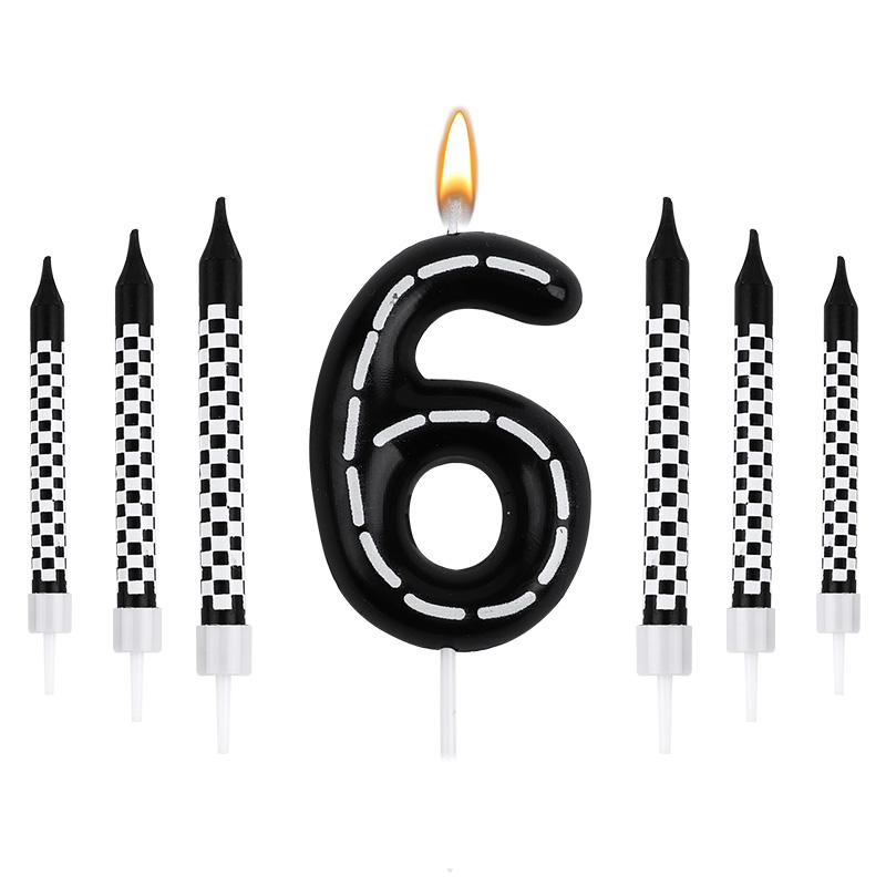 7Pcs Racing Cars Themed Birthday Candles Black White Checkered Number Cake Topper Kids Boys Birthday Party Decoration Supplies