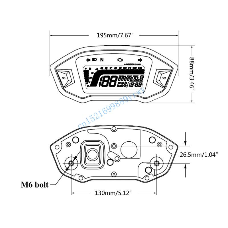 6XDB Industrial Grade Motorcycle Speedometer Digital LCDDisplay Odometer Tachometer