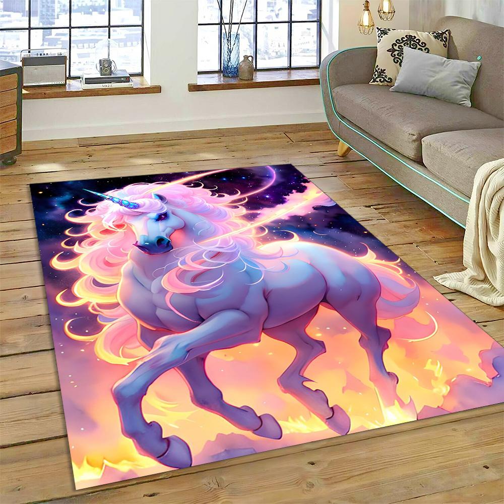 Cute Unicorn Girl Gift Cartoon Carpet Rug for Home Living Room Bedroom Sofa Doormat Decor,Kid Play Area Rug Non-slip Floor Mat