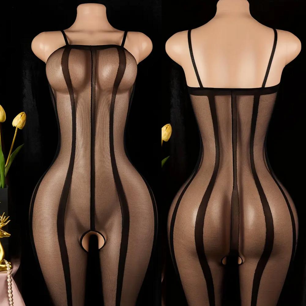 Einteiliger heißer Netz-Bodystocking für Frauen, schwarz, hohl, erotische sexy Dessous, Sex-Kostüme, Hemden, pornografischer Netz-Bodysuit