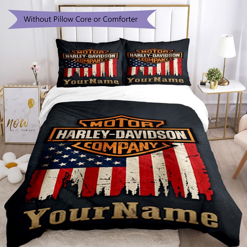 Motociclette Harley-Davidson Personalizza il tuo nome Set Biancheria da Letto Copripiumino Traspirante con Federe Decorazione per la Casa Regalo di Compleanno