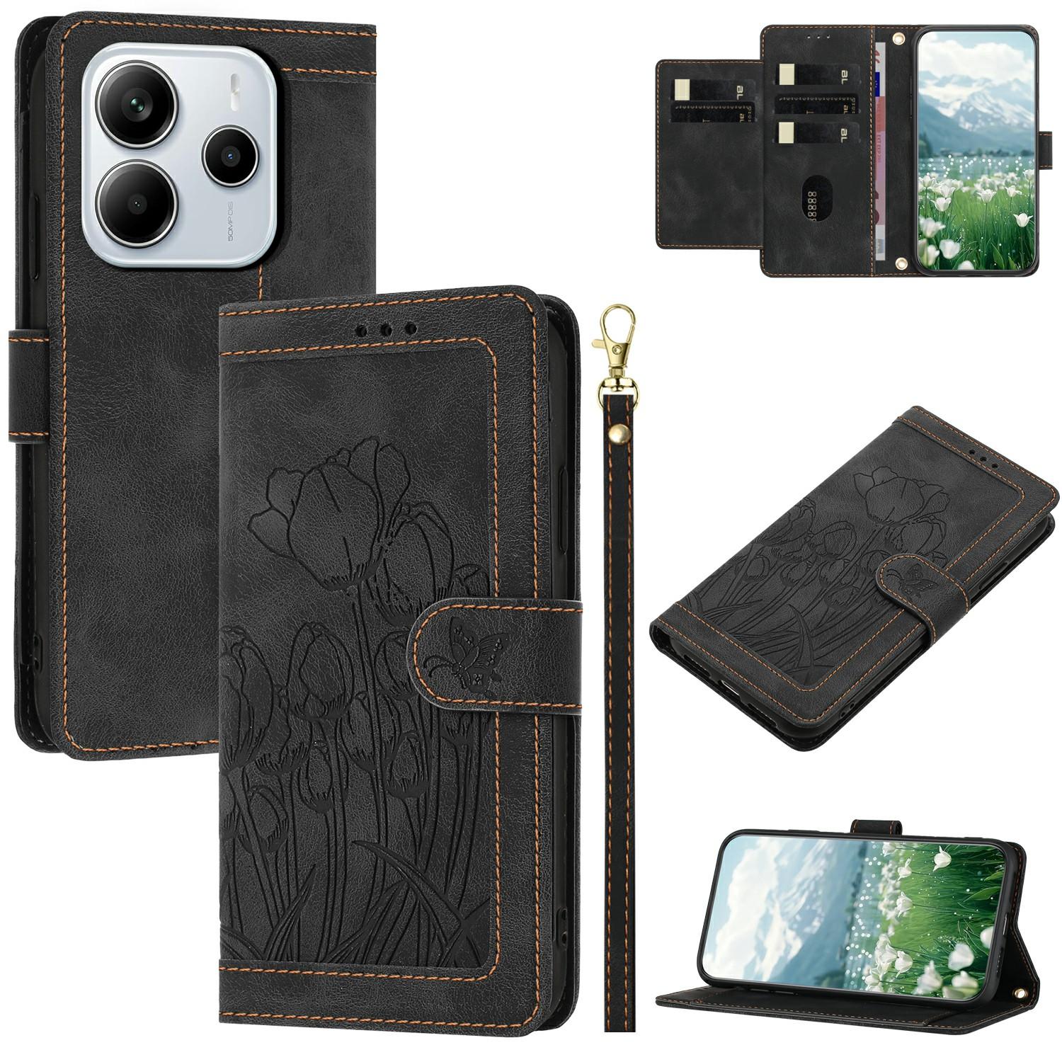 

Для Xiaomi Redmi Note 14 4G (164,84 мм) Чохол Шкіряний Чохол для Телефону Tulip з Гаманцем на 5 Відділень для Карт Black