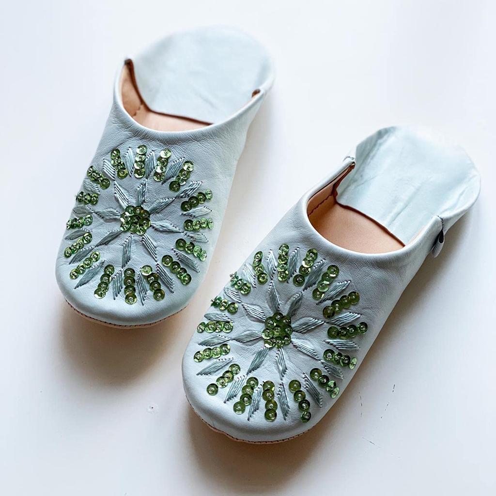 Sequined Babouche Bags Pale Blue LL [dear Morocco] // // (26 Cm)