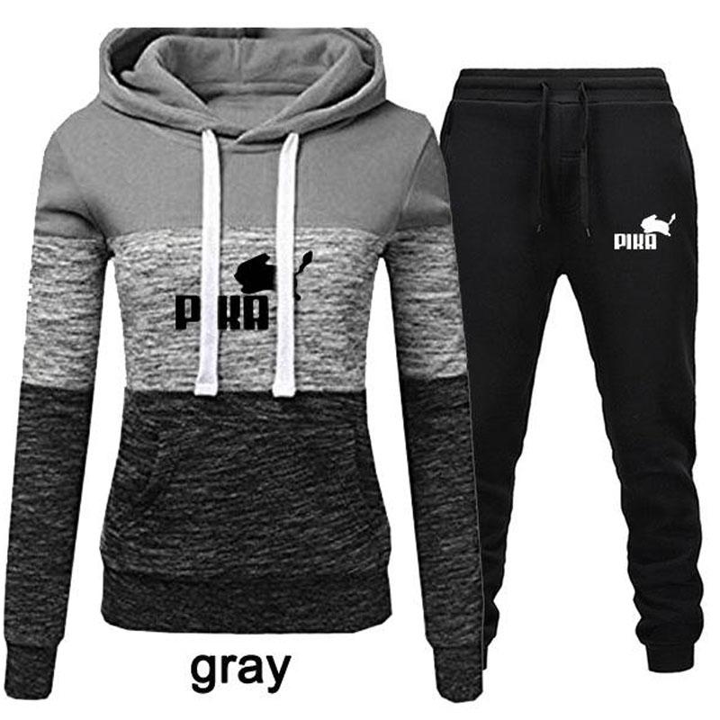 2 Stücke Trainingsanzüge Frauen Mode Farbe Patchwork Trainingsanzug Weibliche Lange Hülse Hoodies Sweatshirt und Jogginghose