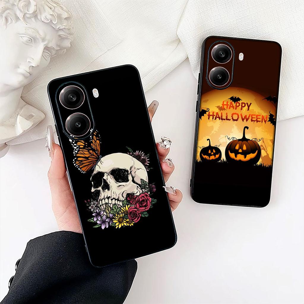 Little Ghost with Halloweens Pumpkin Skull Phone Case for Samsung Galaxy Note 20 9 10 S8 S10 Lite S9 Plus A54 A53 A21S S10E A17