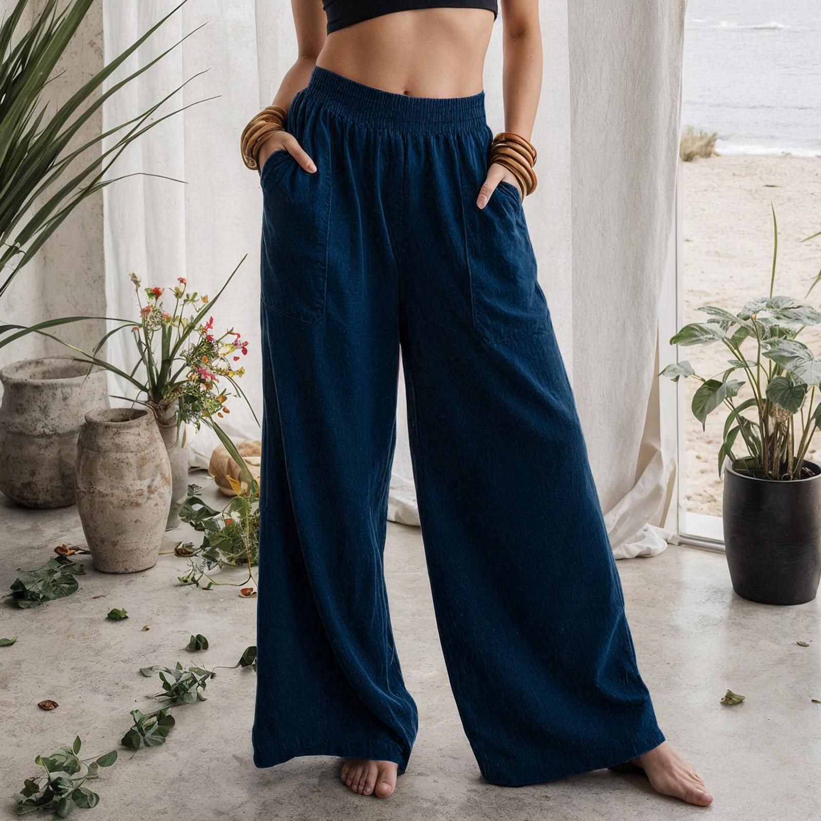 

Жіночі повсякденні та модні широкі штани різних кольорів з кишенями XL Темно-синій