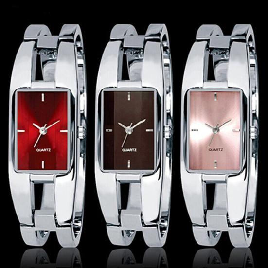 Women's Square Dial Changing Color Bracelet Bangle Quartz Fashion Wrist Watch