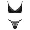 Mens Adjustable Floral Lace Bra Top with Matching Thong Briefs Sissy Lingerie Set