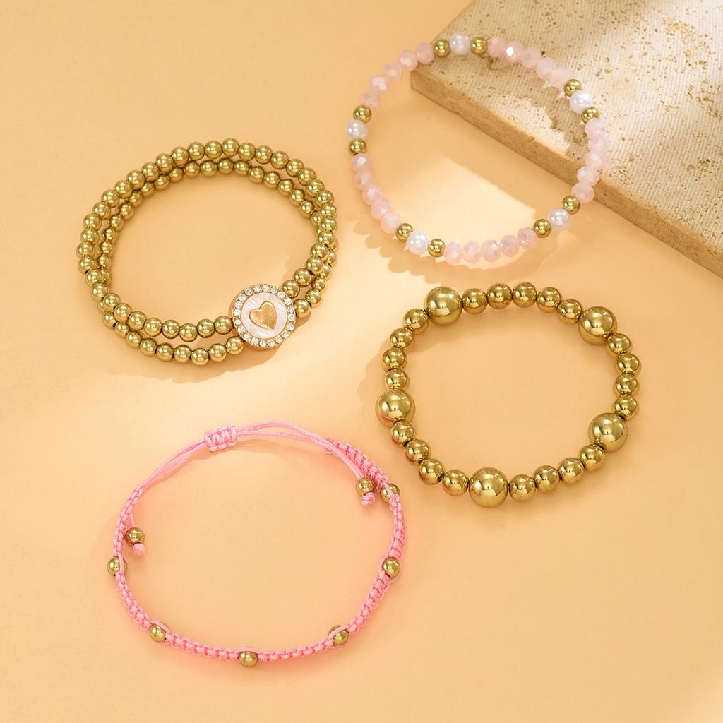 Bohemian beaded bracelet European and American stacking design sense niche ins love 1-piece set elastic bracelet women