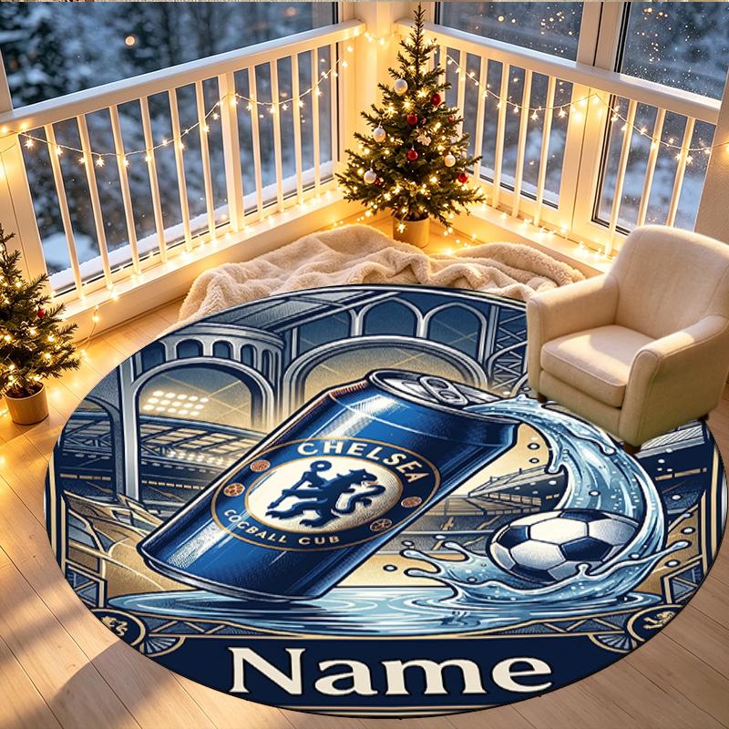 Benutzerdefinierter Name Personalisierter Chelsea Football Club Druck Runder Teppich, Vielseitiger Wohnkultur Teppich, für Spielzimmer, Wohnung, Balkon, Eingangsbereich, Flur Geschenk