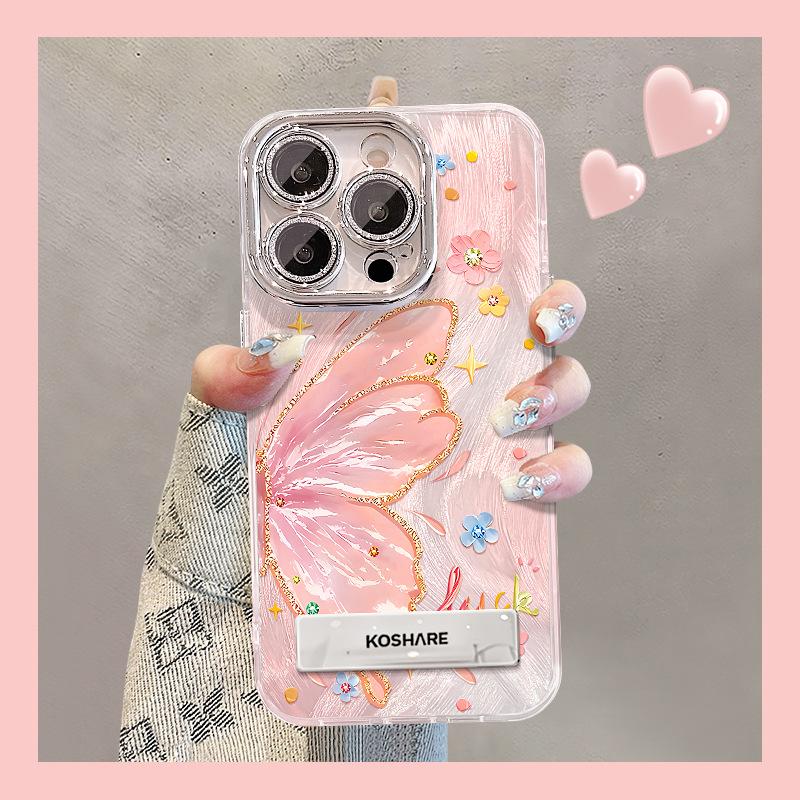 Butterfly bracket bracelet is suitable for iphone16 Apple 15promax mobile phone case 13 feather yarn Xiaomi 14 advanced sense