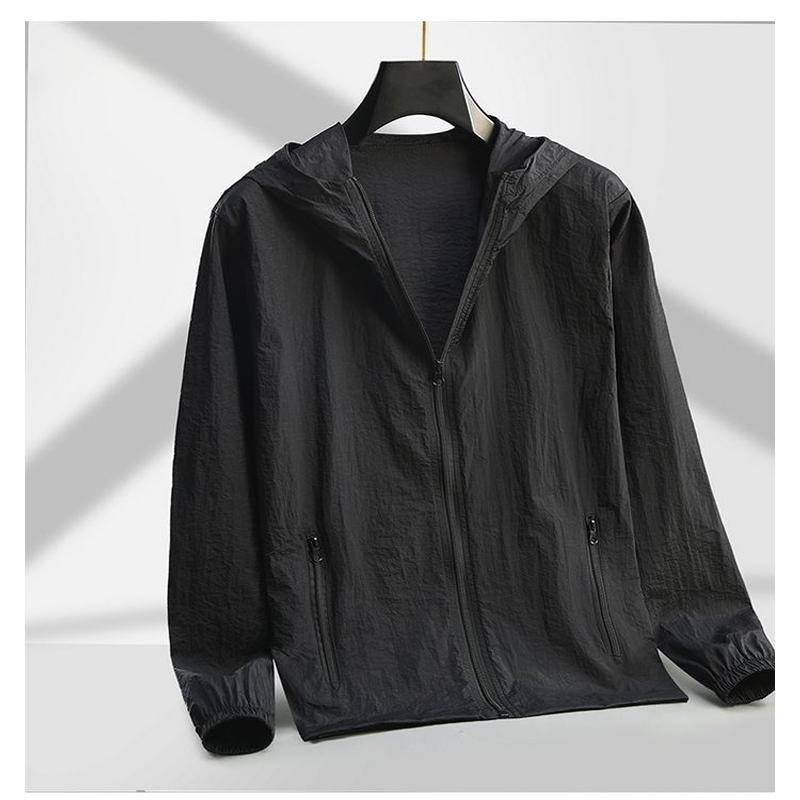 Thin Style Light Comfort Breathable Simple Sunscreen Ice Shreds Hooded Leisure Quick Drying Outdoors Men's Outerwear Summer