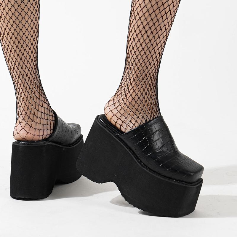 Nové Populární Dámské Pantofle pro Ženy s Velkou Nohou Noste Pantofle Velikosti 34-43 Letní 10cm Dámské Pantofle na Podpatku s Tlustou Podrážkou