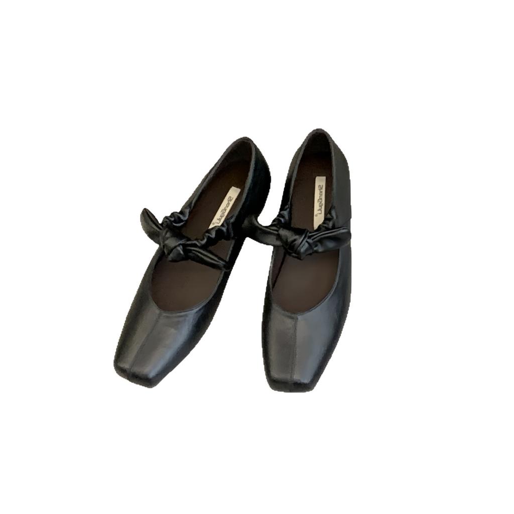 French Niche Bow Ballet Shoes Women's Versatile Square Head Light Mouth Low Heel Mary Jane Single Shoes