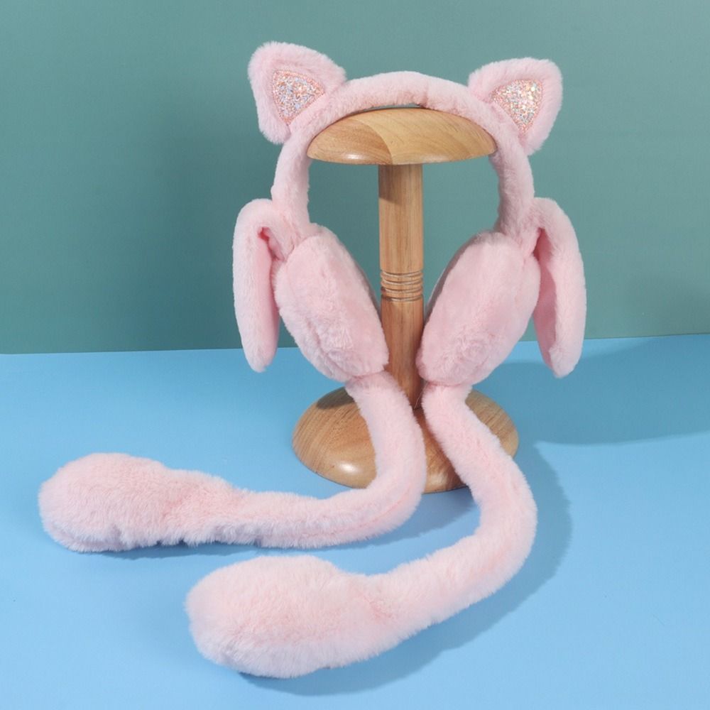 New Funny Plush Cat Earmuffs Moving Earmuffs Children's Ear Protection Cute Solid Color Winter Warm Kids Earwarmer Ear Flap