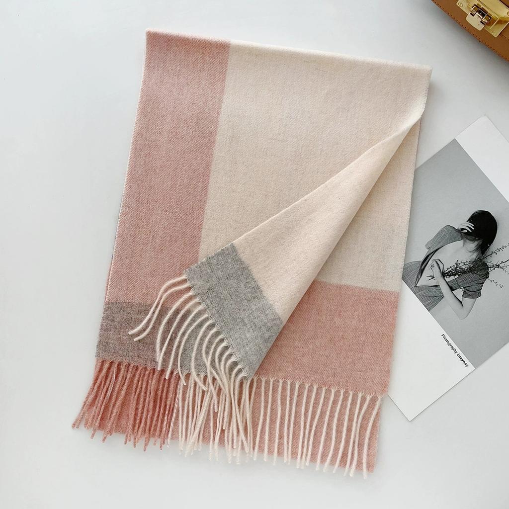 100% Pure Wool Scarf Female Winter Warm Cashmere Shawl Checkerboard Couple Accessory Outdoor Wrap Windproof Scarf