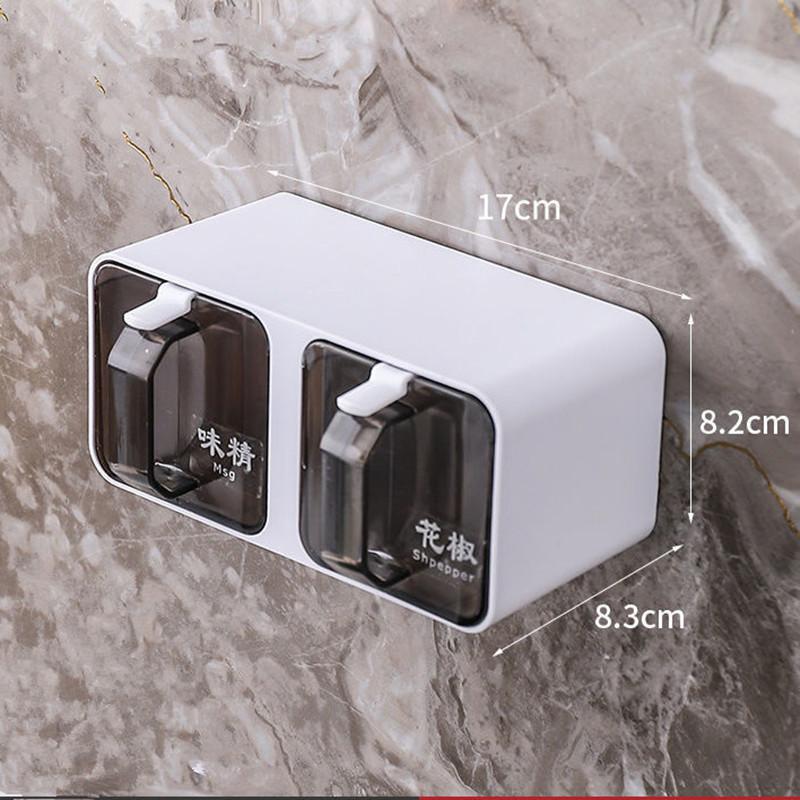 Wall-mounted Seasoning Box Spice Rack Sugar Bowl Salt Shaker Seasoning Container Spice Box With Spoons Kitchen Storage Organizer