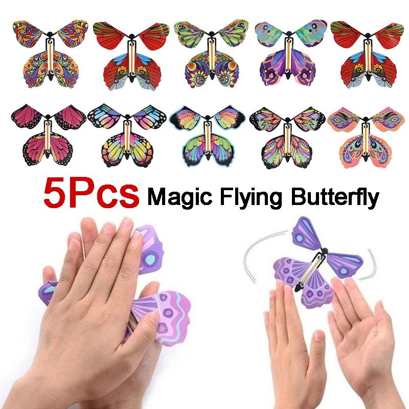 5/1Pcs Random Color Magic Fairy Flying Butterfly Children Toys Transformation Wind Up Butterfly Toy Surpris Gift For Kids Child