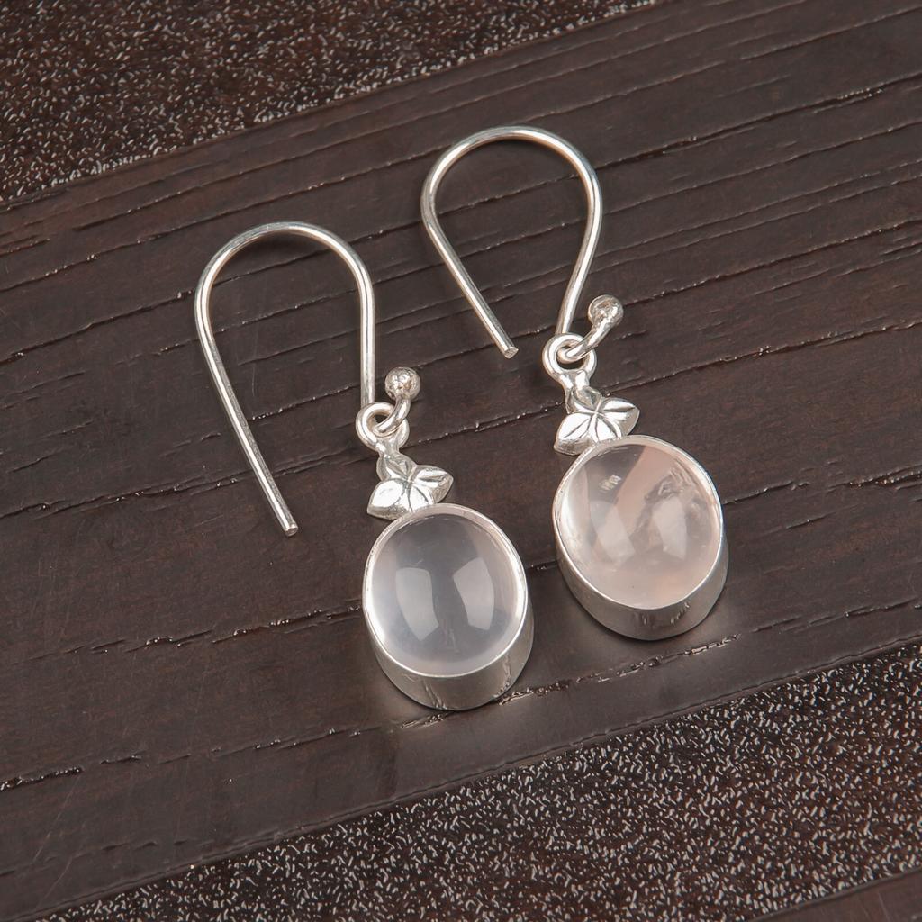 Rose Quartz Gemstone 925 Sterling Silver Ethnic Jewelry Earrings For Women EE-6-29