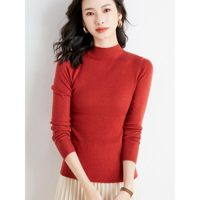 Semi-turtleneck bottoming sweater women's spring and autumn new autumn clothing thin long-sleeved tight autumn and winter knitted sweater