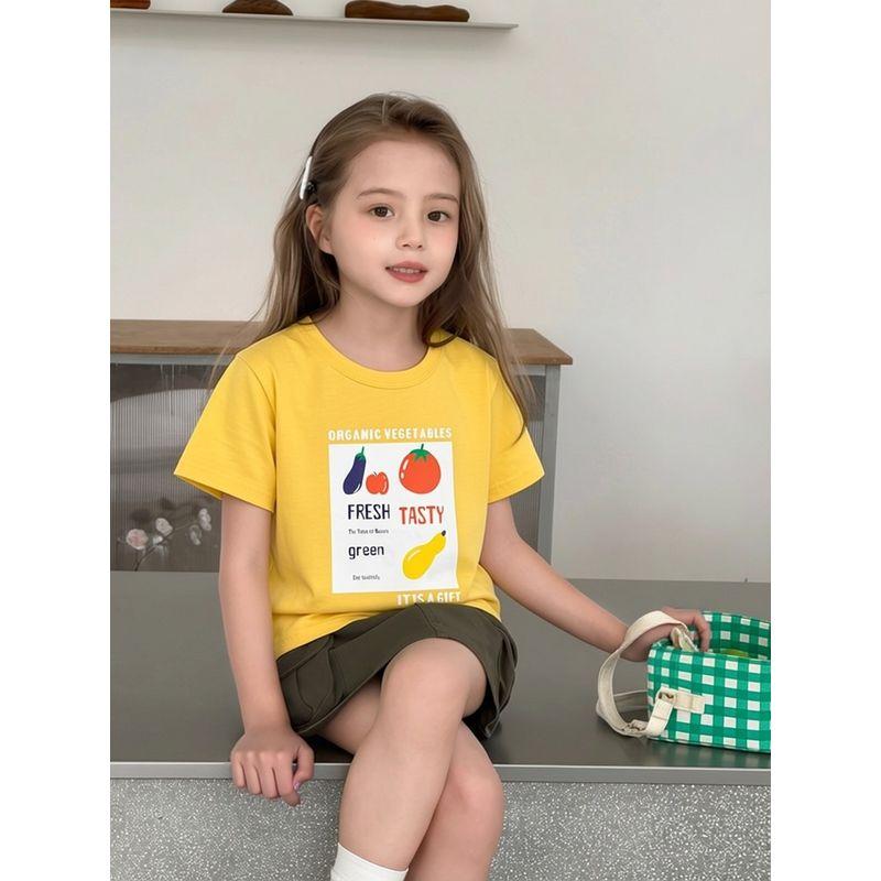 Children's Clothing Summer Kids Cartoon Fruit Pure Cotton Short-Sleeve T-Shirt Korean Style Small and Medium-Sized Children's Girls' Baby Clothes Ins