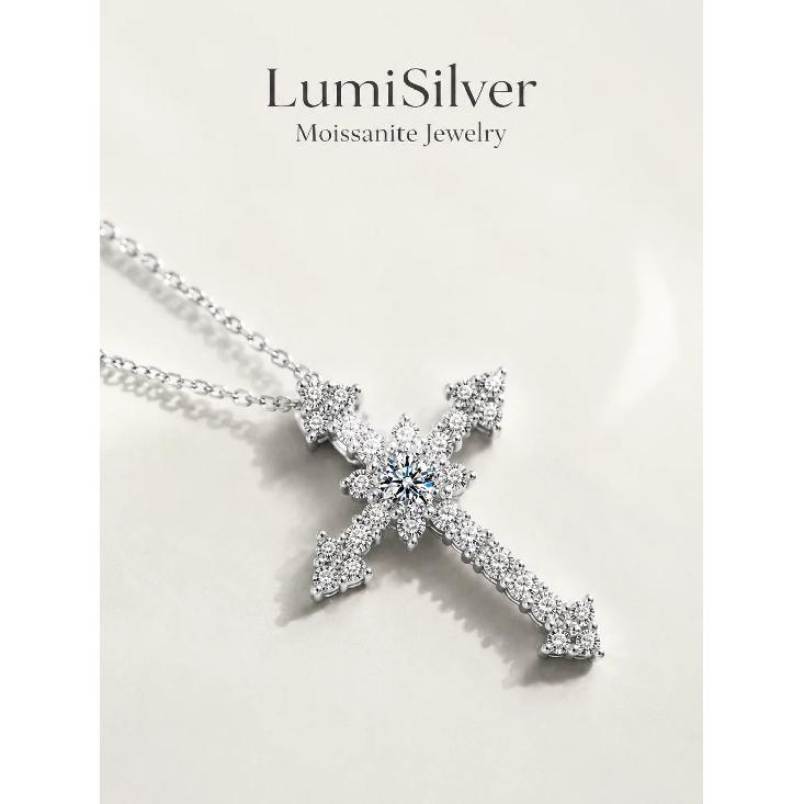 Exaggerated Moissanite Cross Pendant Necklace Full-Set S925 Sterling Silver Jewelry Accessory