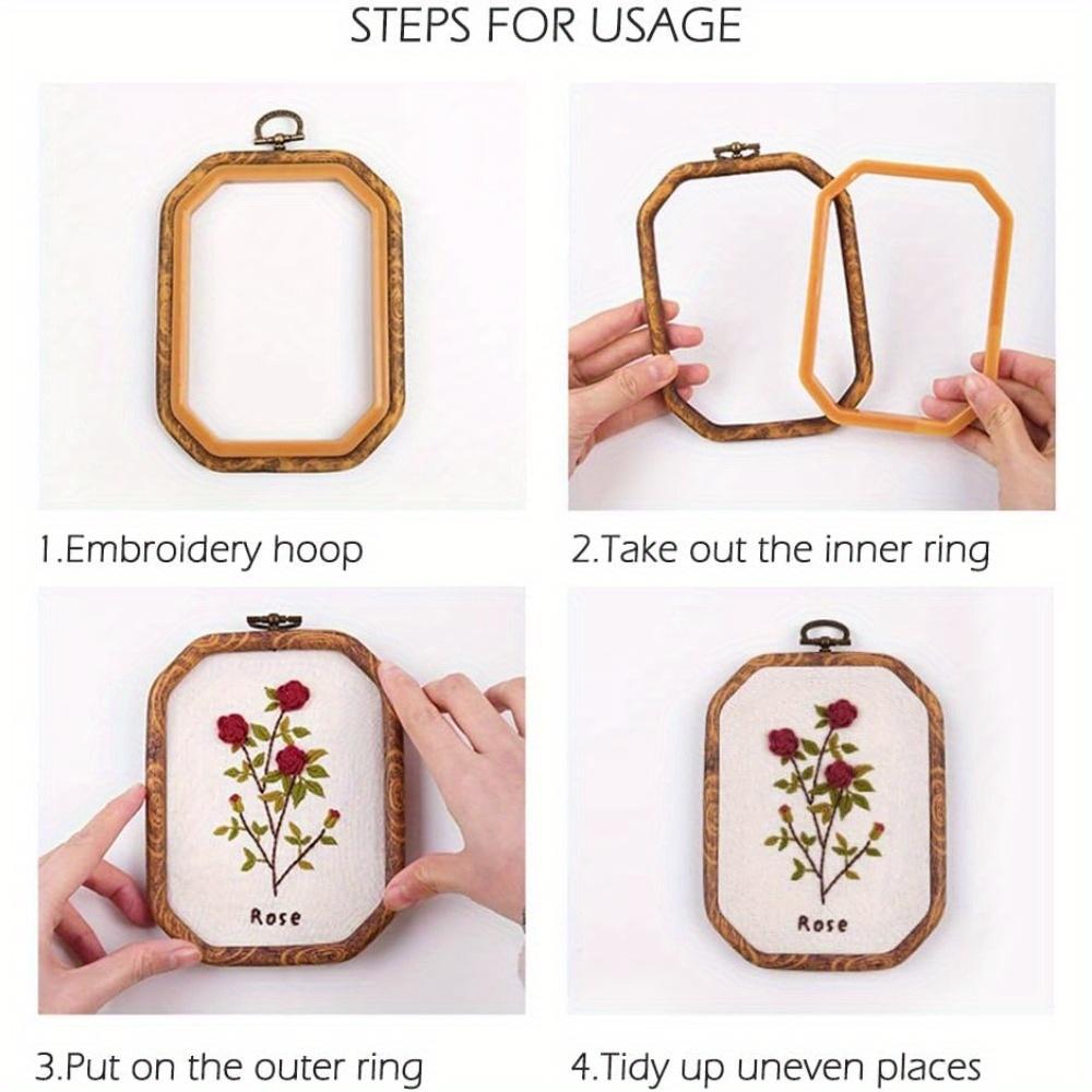 4pcs/ Set Embroidery Hoops Imitated Wood Plastic Display Frame Reusable Circle Oval Rectangular Octagonal Cross Stitch Hoop