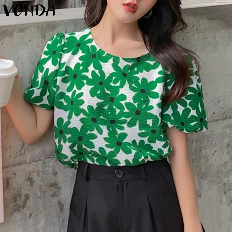 

VONDA женская летняя повседневная блузка с круглым вырезом и пышными рукавами и принтом
